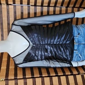 Black semi sheer zip up top